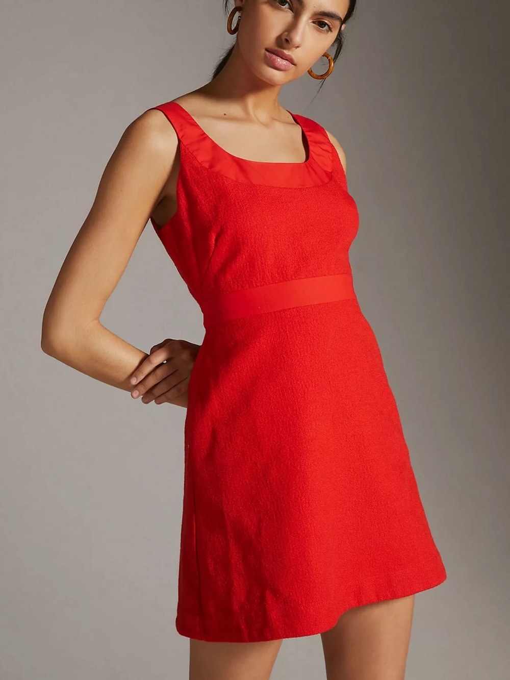 Anthropologie Red Sleeveless Square-Neck Mini Dress